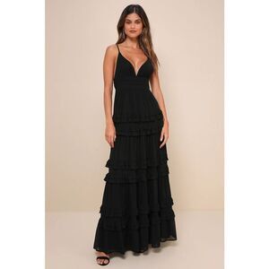 Lulus Lavish Perfection Black Ruffled Tiered Maxi Dress Size XS NWT
